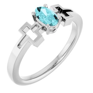 14K White Gold Natural Blue Zircon Youth Cross Ring