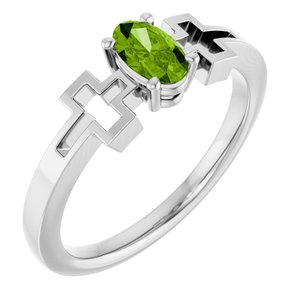 Sterling Silver Natural Peridot Youth Cross Ring