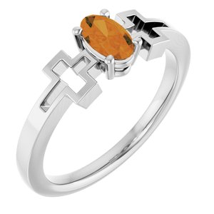 Platinum Natural Citrine Youth Cross Ring