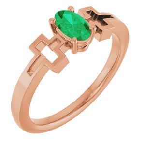 14K Rose Gold Natural Emerald Youth Cross Ring