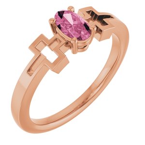 14K Rose Gold Natural Pink Tourmaline Youth Cross Ring