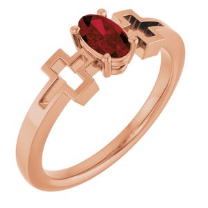 14K Rose Gold Natural Mozambique Garnet Youth Cross Ring