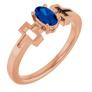 14K Rose Gold Natural Blue Sapphire Youth Cross Ring