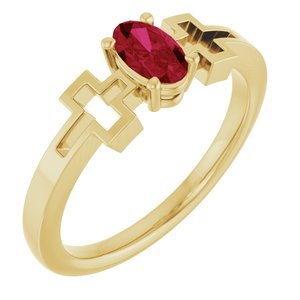 14K Yellow Gold Natural Ruby Youth Cross Ring