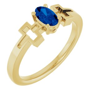 14K Yellow Gold Natural Blue Sapphire Youth Cross Ring