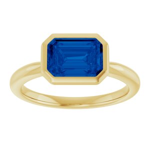 10K Yellow Gold Lab-Grown Blue Sapphire Solitaire Ring