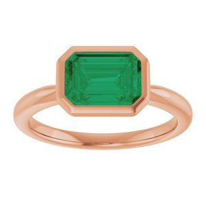 14K Rose Gold Lab-Grown Emerald Solitaire Solitaire Ring