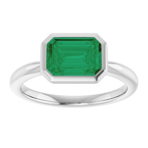 14K White Gold Lab-Grown Emerald Solitaire Solitaire Ring