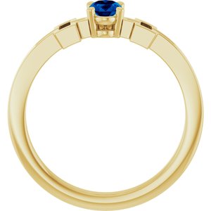 14K Yellow Gold Lab-Grown Blue Sapphire Youth Cross Ring