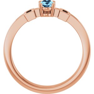 14K Rose Gold Natural Aquamarine Youth Cross Ring