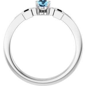 14K White Gold Natural Aquamarine Youth Cross Ring