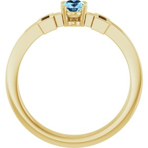 14K Yellow Gold Natural Aquamarine Youth Cross Ring