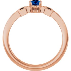 14K Rose Gold Natural Blue Sapphire Youth Cross Ring
