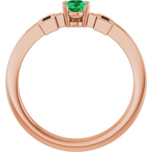 14K Rose Gold Natural Emerald Youth Cross Ring