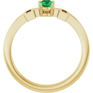 14K Yellow Gold Lab-Grown Emerald Youth Cross Ring
