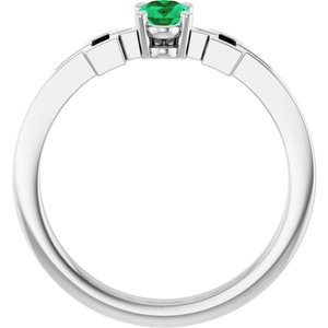 14K White Gold Lab-Grown Emerald Youth Cross Ring