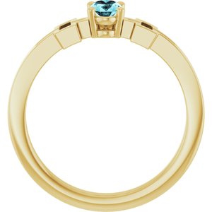 14K Yellow Gold Natural Blue Zircon Youth Cross Ring