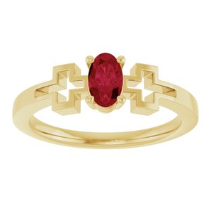 14K Yellow Gold Natural Ruby Youth Cross Ring