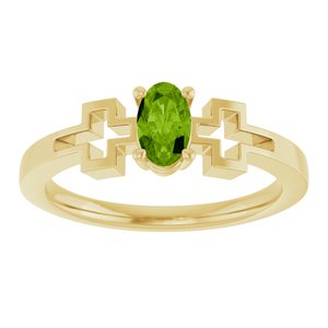 14K Yellow Gold Natural Peridot Youth Cross Ring
