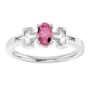 Sterling Silver Natural Pink Tourmaline Youth Cross Ring