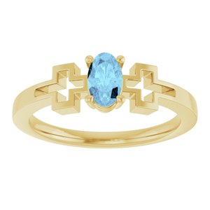 14K Yellow Gold Natural Aquamarine Youth Cross Ring