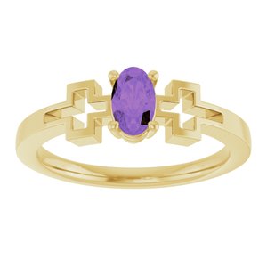14K Yellow Gold Natural Amethyst Youth Cross Ring