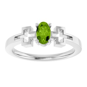 Sterling Silver Natural Peridot Youth Cross Ring