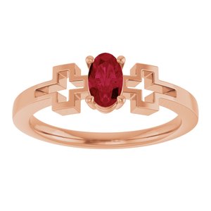 14K Rose Gold Lab-Grown Ruby Youth Cross Ring