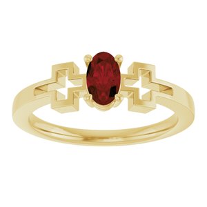 14K Yellow Gold Natural Mozambique Garnet Youth Cross Ring