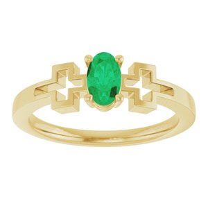14K Yellow Gold Natural Emerald Youth Cross Ring