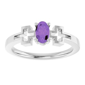Sterling Silver Natural Amethyst Youth Cross Ring
