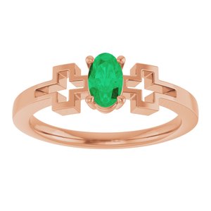 14K Rose Gold Natural Emerald Youth Cross Ring