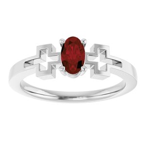 Sterling Silver Natural Mozambique Garnet Youth Cross Ring