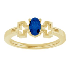 14K Yellow Gold Lab-Grown Blue Sapphire Youth Cross Ring