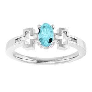 14K White Gold Natural Blue Zircon Youth Cross Ring