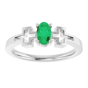 Sterling Silver Lab-Grown Emerald Youth Cross Ring