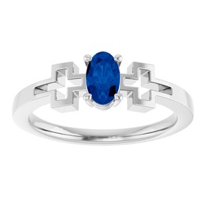 Platinum Lab-Grown Blue Sapphire Youth Cross Ring