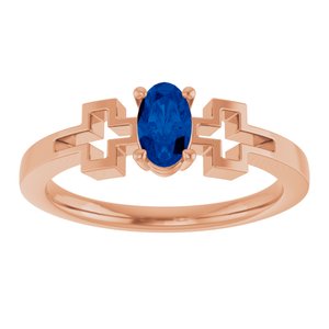 14K Rose Gold Lab-Grown Blue Sapphire Youth Cross Ring