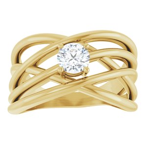 14K Yellow Gold 3/8 CT Natural Diamond Criss-Cross Ring