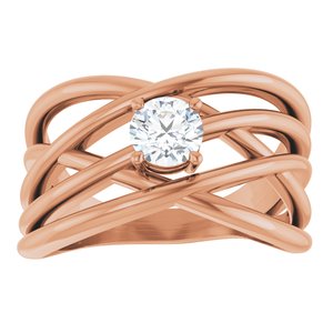 14K Rose Gold 3/8 CT Natural Diamond Criss-Cross Ring
