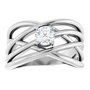14K White Gold 3/8 CT Natural Diamond Criss-Cross Ring