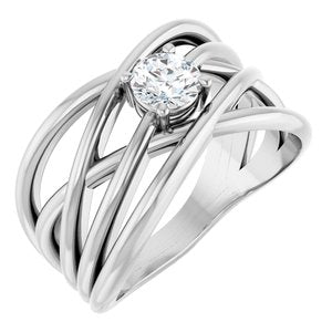 Sterling Silver 3/8 CT Natural Diamond Criss-Cross Ring