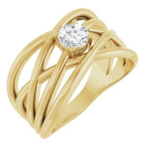 14K Yellow Gold 3/8 CT Natural Diamond Criss-Cross Ring