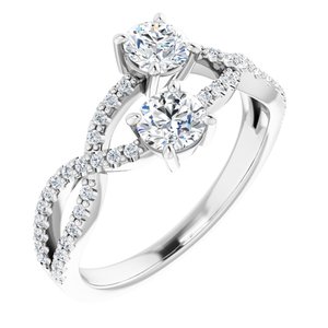 14K White Gold 4 mm Round 5/8 CTW Natural Diamond Two-Stone Ring