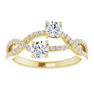 14K Yellow Gold 4 mm Round 5/8 CTW Natural Diamond Two-Stone Ring