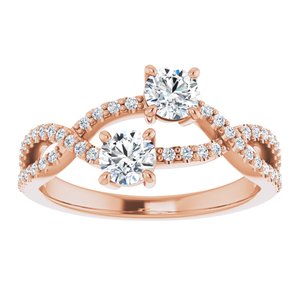 14K Rose Gold 4 mm Round 5/8 CTW Natural Diamond Two-Stone Ring
