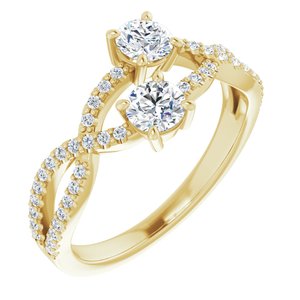 14K Yellow Gold 4 mm Round 5/8 CTW Natural Diamond Two-Stone Ring