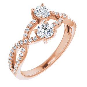 14K Rose Gold 4 mm Round 5/8 CTW Natural Diamond Two-Stone Ring