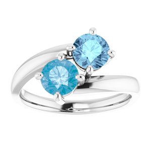 14K White Gold Natural Aquamarine & Natural Swiss Blue Topaz Ring