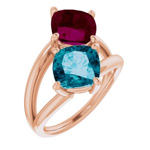 14K Rose Gold Natural London Blue Topaz & Natural Rhodolite Garnet Ring